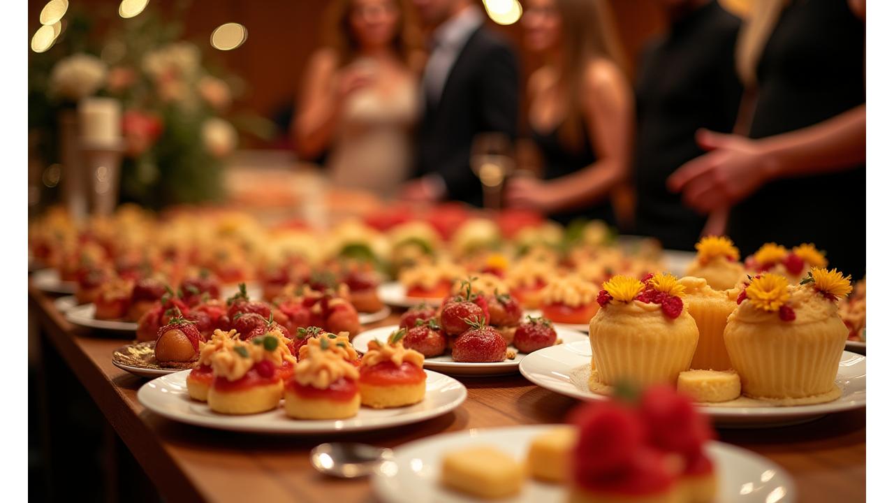 Buffet d'anniversaire chic avec desserts variés et une ambiance joyeuse