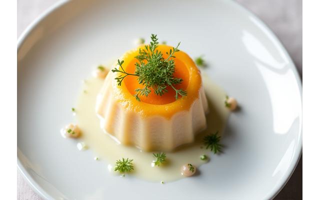 Photographie d'un plat de menu de restaurant, focus sur l'esthétique et les textures