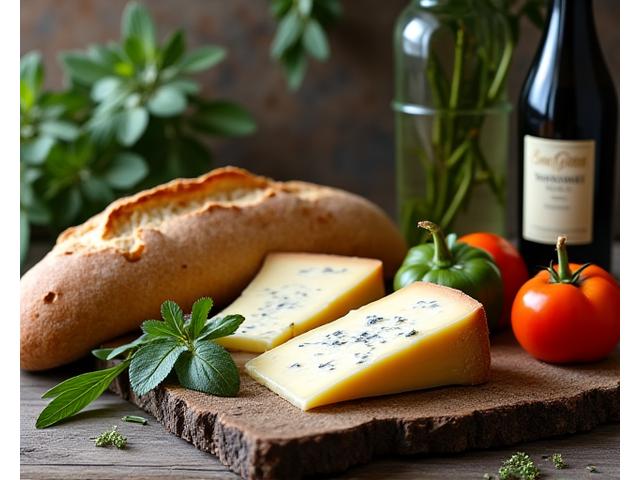 Images de produits du terroir français, fromages, vins, charcuteries, dans un cadre artisanal