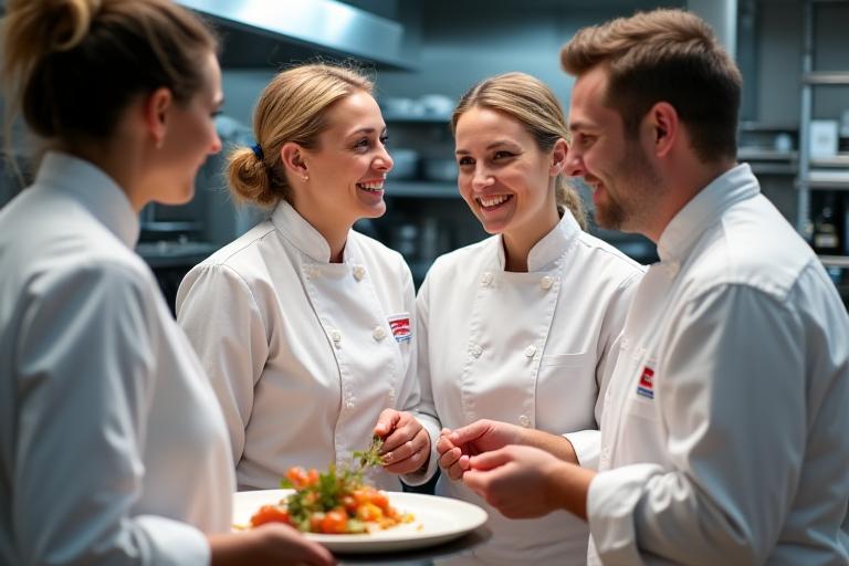 Équipe de chefs de Fleuronne Gastronomie en cuisine