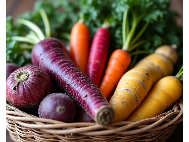 Panier de légumes anciens et colorés