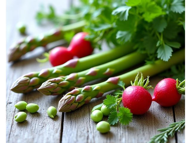Légumes primeurs et herbes fraîches du printemps